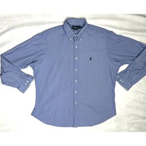 Ralph Lauren Men's Size 17.5 36/37 Classic Fit White Blue Striped Shirt